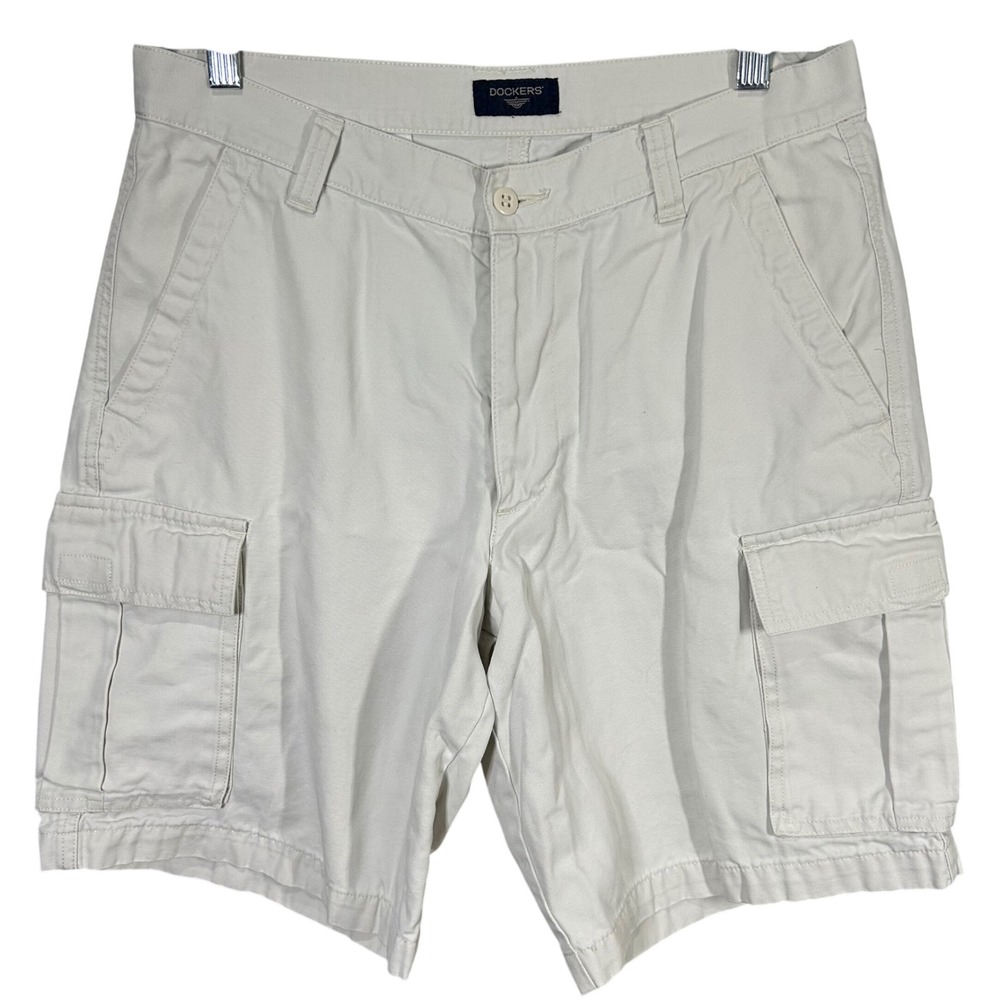 Dockers Mens 32 Cargo Shorts Beige Cotton Canvas‎ Utility Khaki Stone